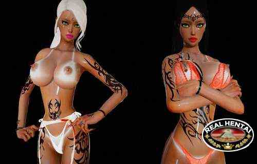 Two sisters twins posing 3D