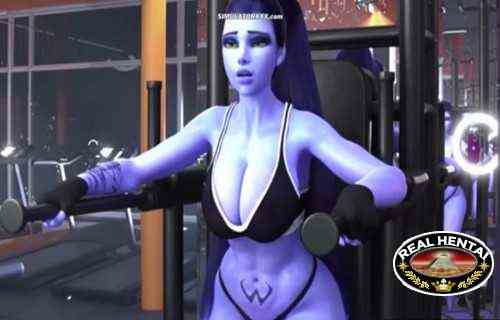 3D character sucks big cock in gym